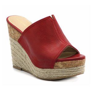 Italian Red Leather Wedge Sandals NEW!